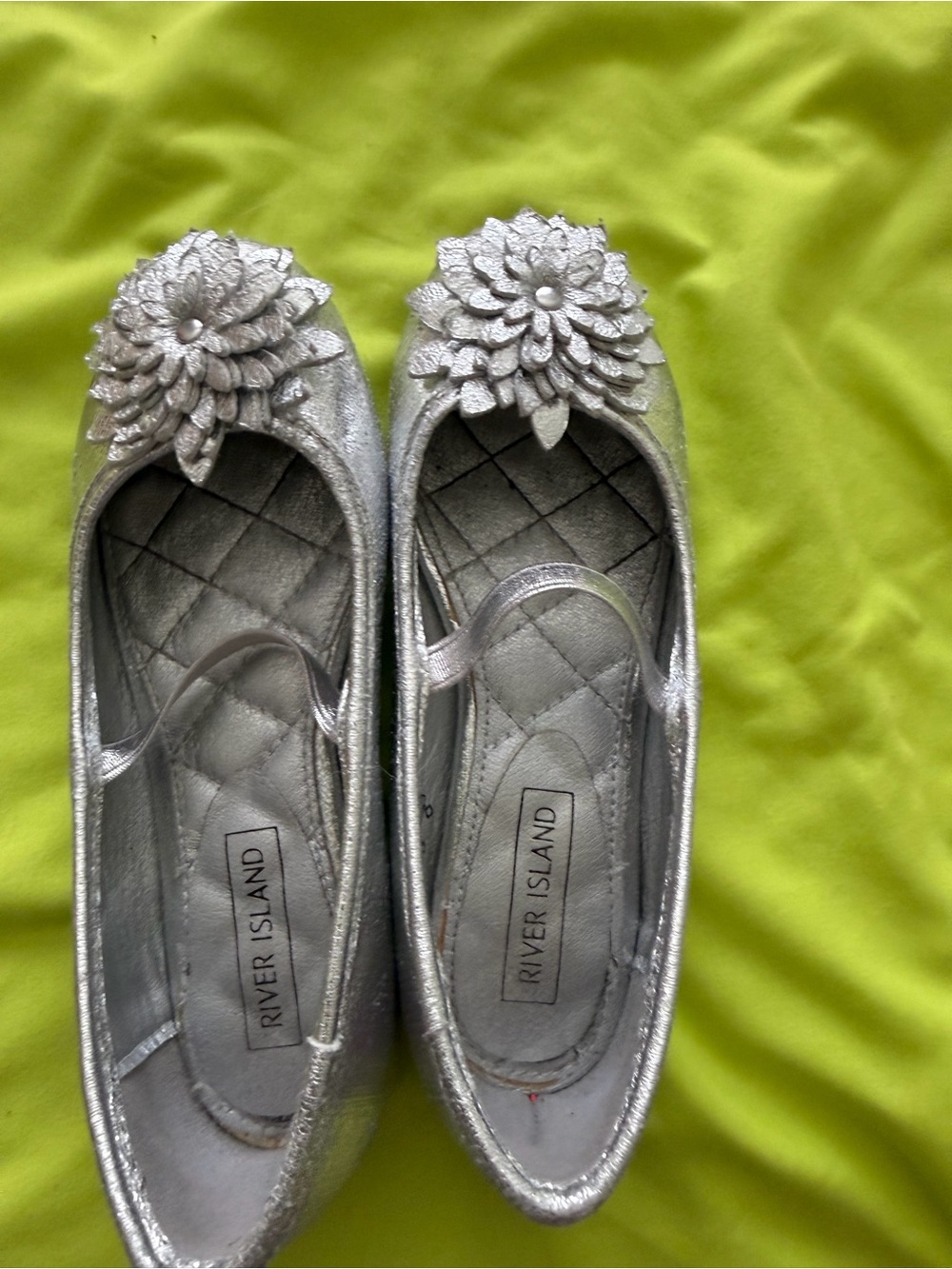 River Island Silver Flower-Strap Ballet Flats